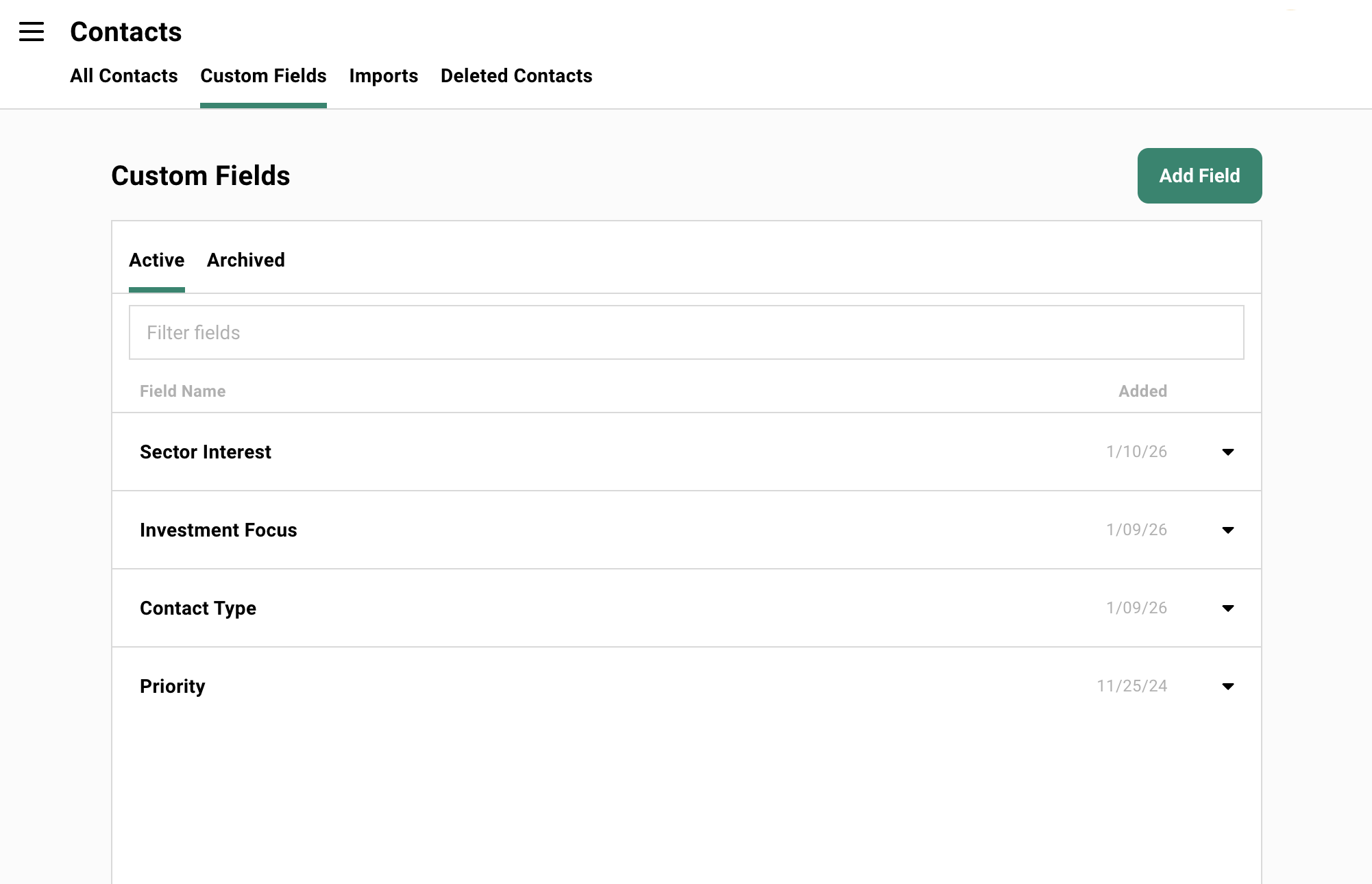 Showing the custom fields area of Gatsby