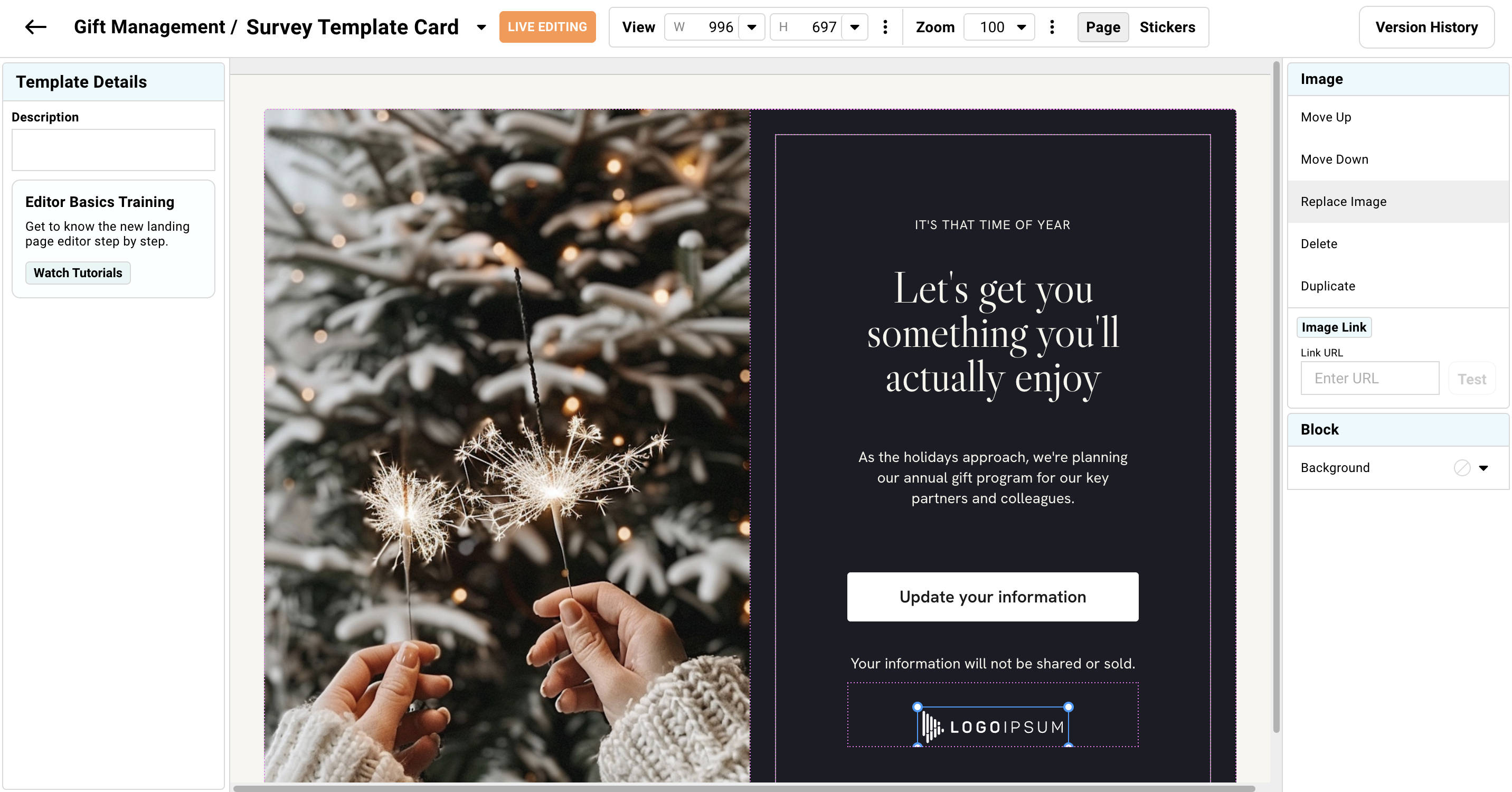 Landing page editor
